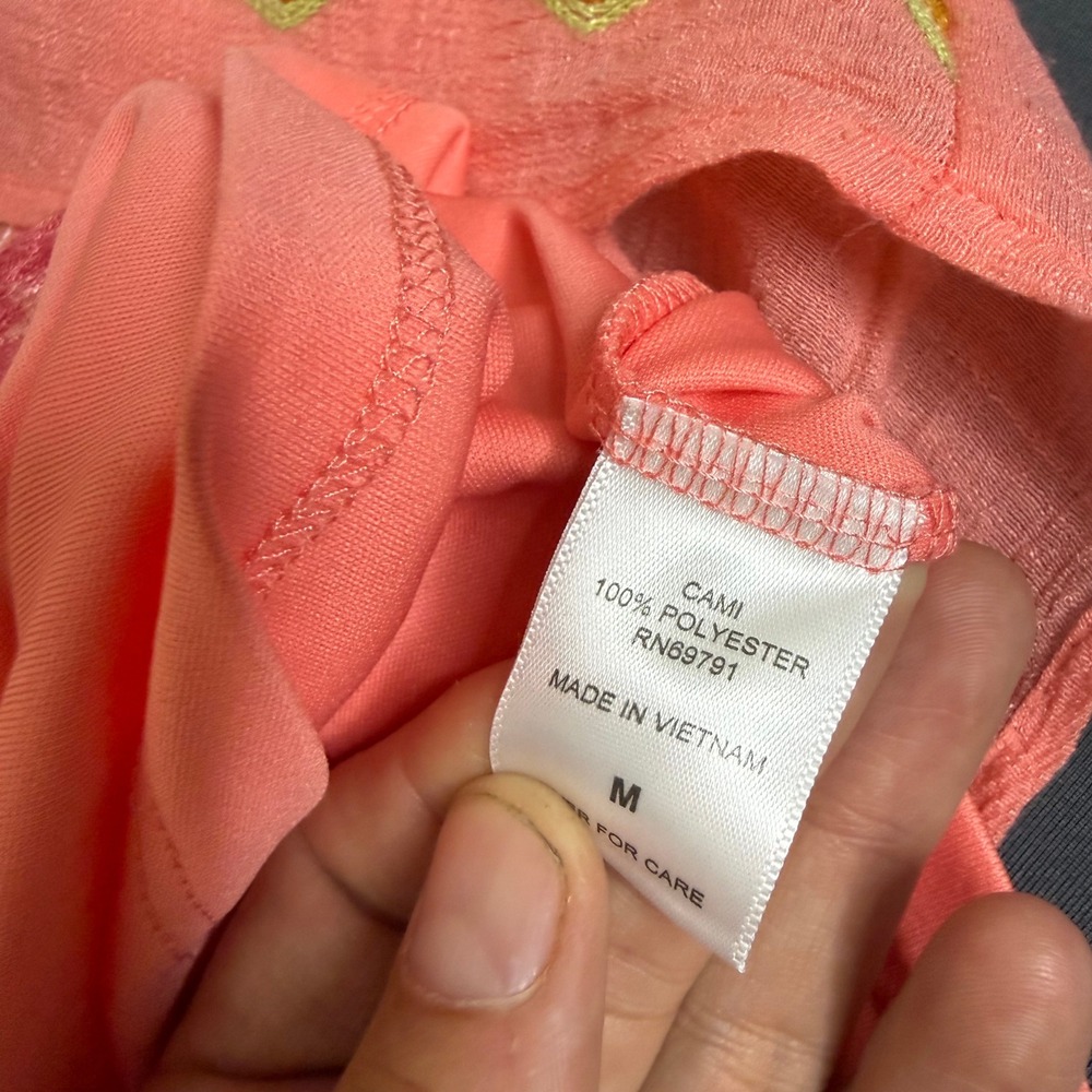 Hope Springs Blouse Womens Medium Coral Pink Embroidered Boho Ruffle Top w/ Tank - Picture 5 of 5
